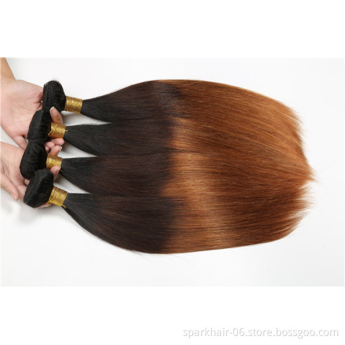 9a 100g SPARK Ombre Brazilian Remy Human Hair Weaving Bundle for Women Weave Hair Extension Black Brown Silky Straight 1b/4/30